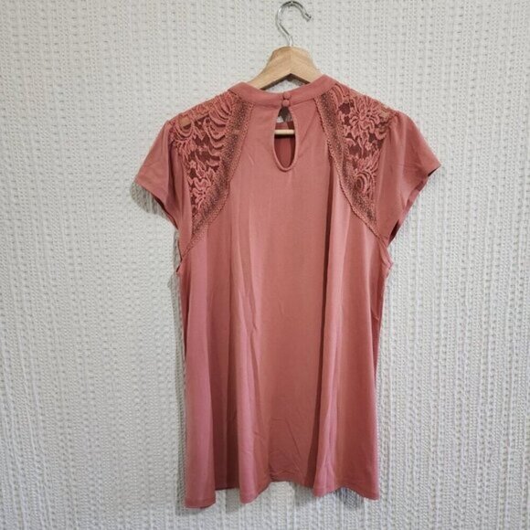 Torrid Plus Size Peach Studio Crepe Jersey Mock Neck Lace Inset Top 0X - Picture 4 of 13